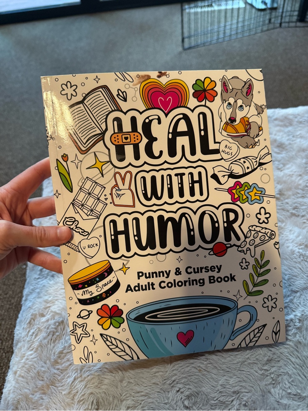 Heal With Humor Punny & Cursey Adult Coloring Book - White/Cream Cover